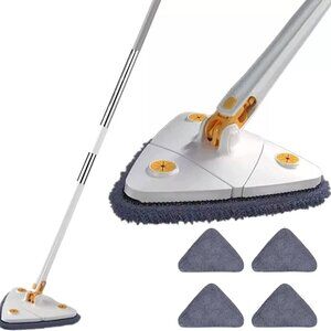 Triangle Mop with Adjustable 52" Long Handle - 360° Rotatable Multi-Purpose Clea